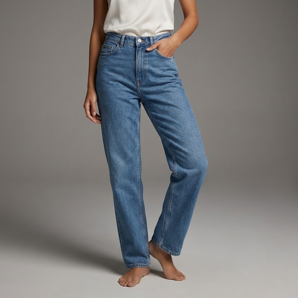 COS Tapered Leg High Rise Full Length Blue Jeans 100% Cotton Womens Size 24